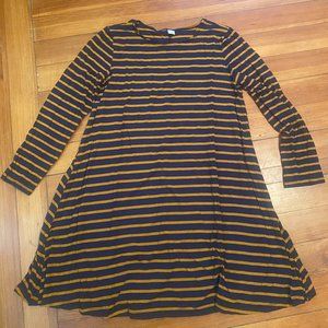 Old Navy Blue & Brown long sleeve striped swing dress size L